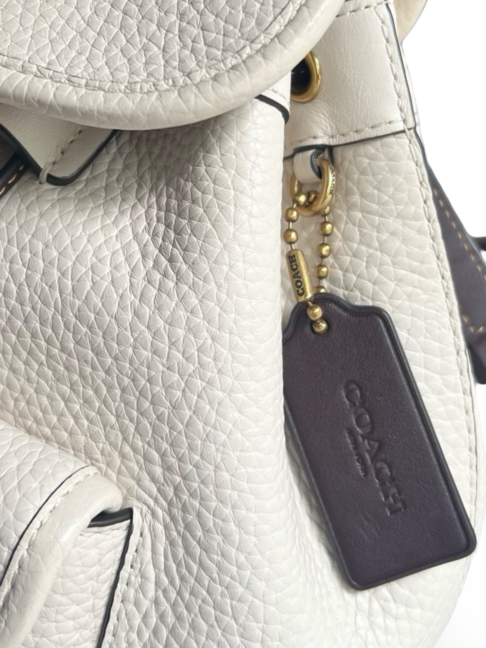 Coach Riya 21 Pebbled Leather Drawstring Bag in Cream with Brown Trim - Picture 12 of 16